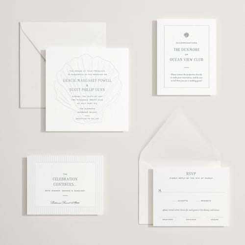This is a fern letterpress wedding invitations with letterpress by Megan Davis called isle printing on white cotton in standard