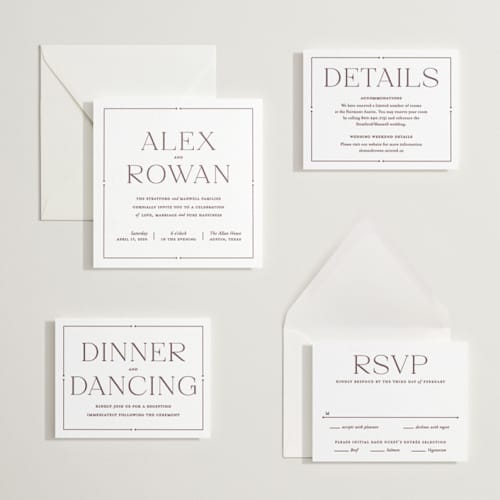 This is a clove letterpress wedding invitations with letterpress by Oscar and Emma - Karly Depew called quiet luxury printing on white cotton in standard