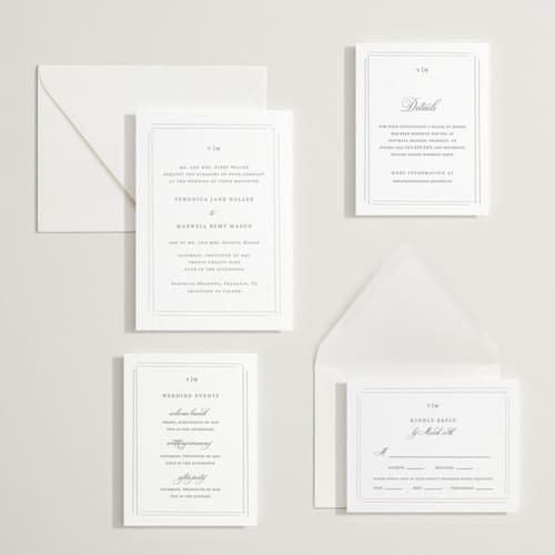 This is a smoke | blind deboss letterpress wedding invitations with letterpress by Jelena Vuletic called clarion printing on white cotton in standard