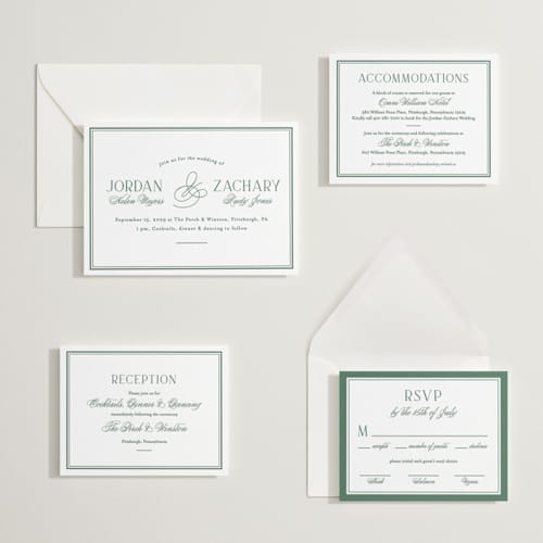 This is a evergreen letterpress wedding invitations with letterpress by letterfix called fresh classic printing on white cotton in standard
