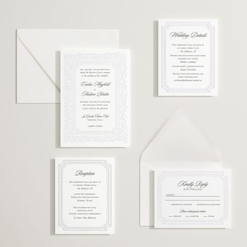This is a soft black letterpress wedding invitations with letterpress by Pati Cascino called sirmione printing on white cotton in standard