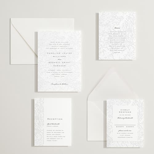 This is a soft black letterpress wedding invitations with letterpress by Erin L. Wilson called subtle marble printing on white cotton in standard