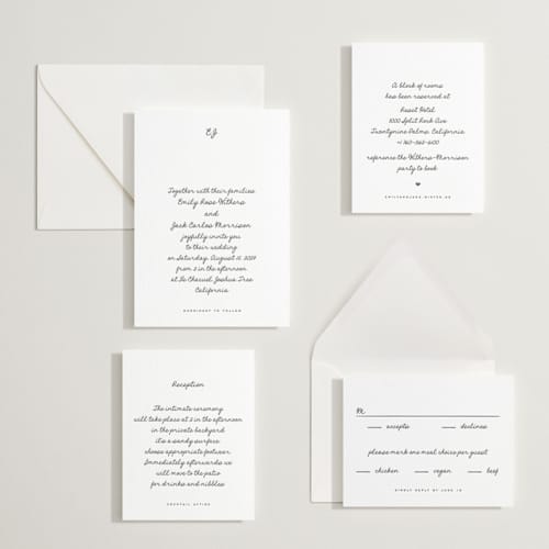 This is a soft black letterpress wedding invitations with letterpress by Blustery August called lover's lantern printing on white cotton in standard