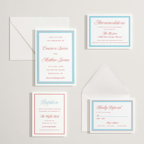 This is a ruby letterpress wedding invitations with letterpress by Kelly Watkins called charm printing on white cotton in standard