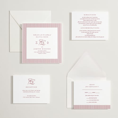 This is a maraschino letterpress wedding invitations with letterpress by Charter Oaks Creative called classic cherries printing on white cotton in standard