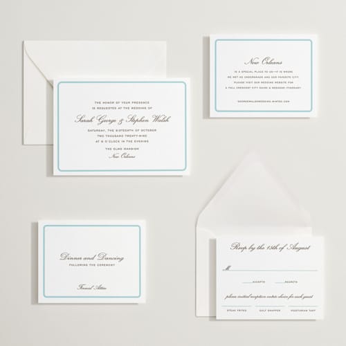 This is a robin's egg | cacao bean letterpress wedding invitations with letterpress by Megan Davis called aperitif printing on white cotton in standard