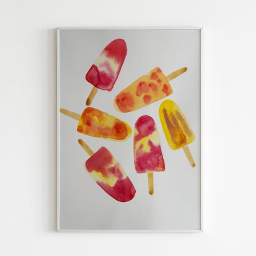 This is a multicolor original paintings by Alexandra Dzh called watercolor ice cream original painting in standard