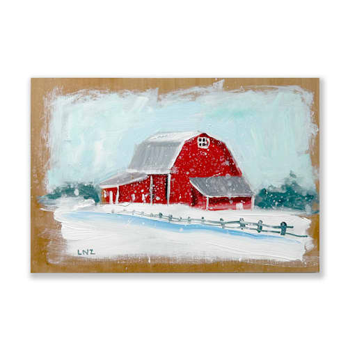 This is a multicolor original paintings by Lindsay Megahed called winter barn in standard
