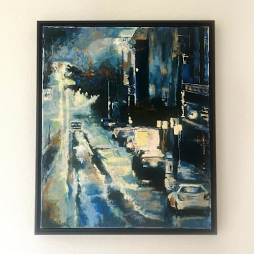 This is a blue original paintings by Amy J Agee called on galer in standard