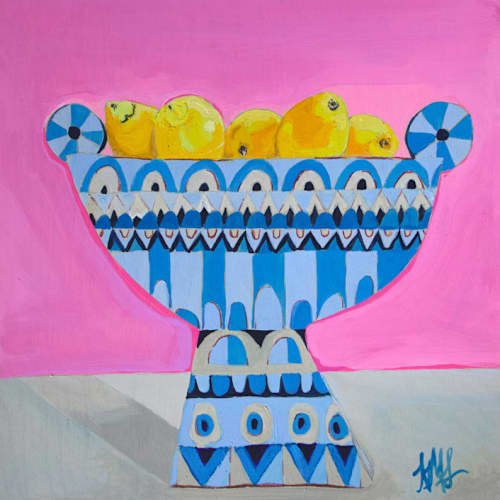This is a multicolorassorted-colors original paintings by Nicole Simms called bowl of lemons in standard