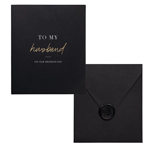 This is a black bridesmaid gifts by Plan Chicly called spouse greeting card- husband in standard