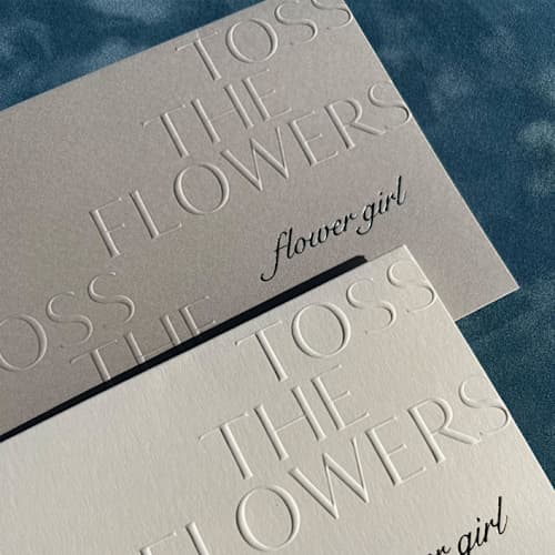 This is a gray bridesmaid gifts by Eva Tadros called embossed & hot foil flower girl & ring bearer cards in standard