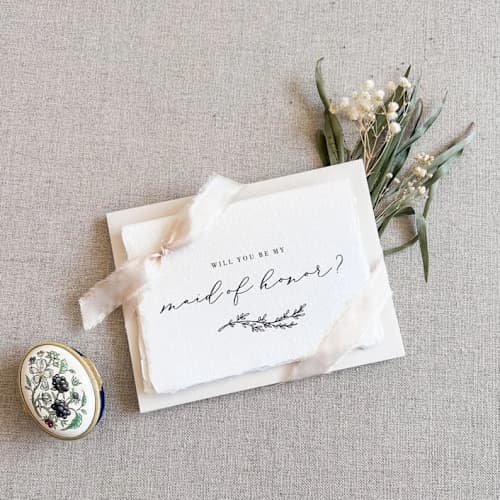 This is a beige bridesmaid gifts by Jen Simpson called branch // deckled edge bridesmaid cards in standard