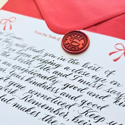 This is a multicolor bridesmaid gifts by Inkspiringletters called post card from santa- handwritten note from santa- personalized with child's name in standard