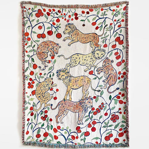 This is a multicolorassorted-colors throw blankets by Olivia Wendel called pomegranate lions blanket in standard