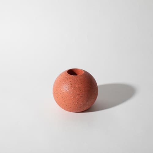 This is a red candles and candle holders by Pretti.Cool called coral terrazzo block candlestick holder, sphere in standard