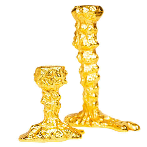This is a brass candles and candle holders by Shelton Metal called sand drip brass candlestick holders in standard