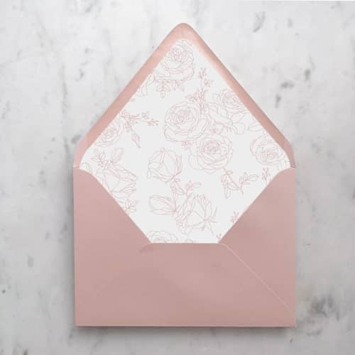 This is a pink wedding envelopes by Design by Laney called a7 envelope liners pink rose line art (set of 10) in standard