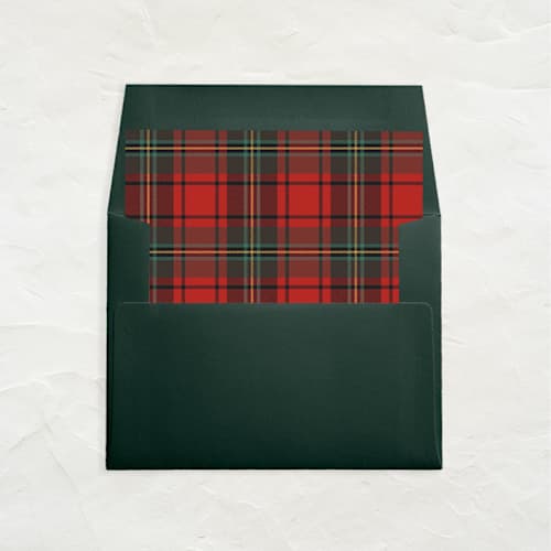 This is a red wedding envelopes by Clover and Lamb called a7 envelope liners square flap // holiday plaid 1 (set of 25) in standard