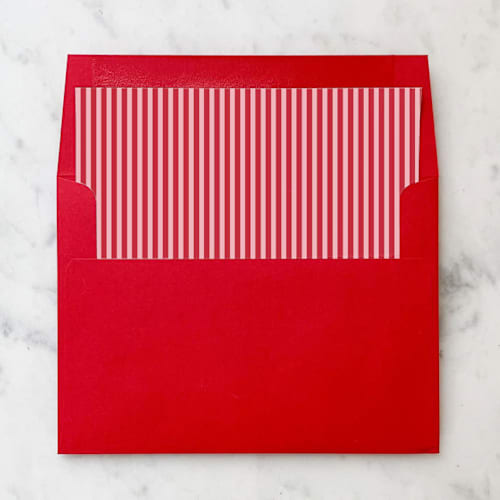 This is a red wedding envelopes by Design by Laney called a7 envelope liners red and pink holiday stripes, square flap (set of 10) in standard