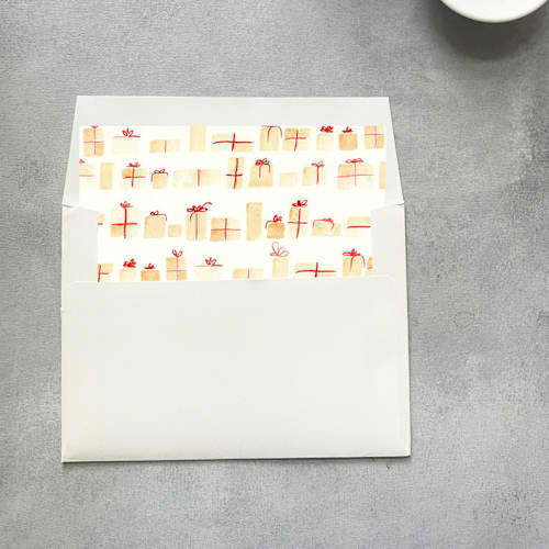 This is a red wedding envelopes by Cotton and Bow called red present square envelope liner | set of 10 in standard