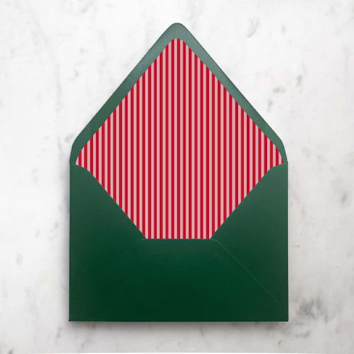 This is a pink wedding envelopes by Design by Laney called pink and red holiday stripes (set of 10) | for a7 euro flap envelopes in standard