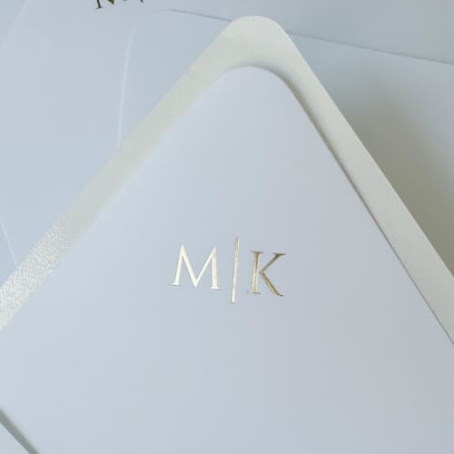 This is a white wedding envelopes by Orchid Studio called custom gold foil initials envelope liners (white) | set of 50 in standard