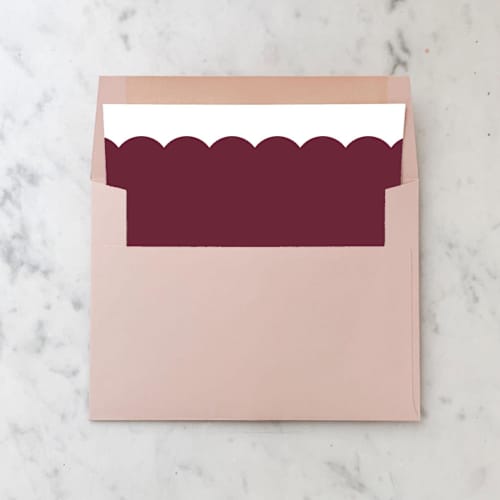 This is a red wedding envelopes by Design by Laney called a7 envelope liners holiday scalloped dark red (set of 10) square in standard