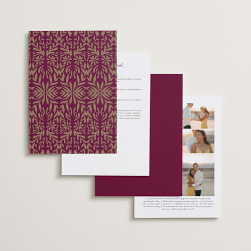 This is a garnet foil stamped wedding invitations with foil pressed by Chris Griffith called amber palace printing on signature in standard