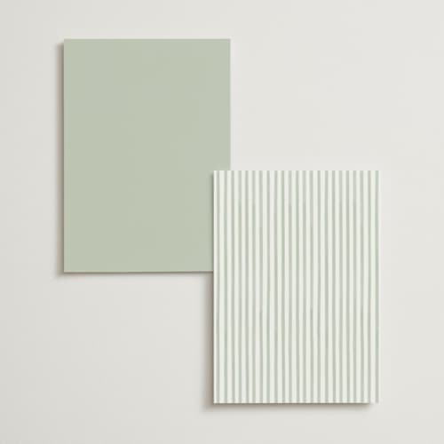 This is a sage menu cards with standard by Sarah Knight called greenery crest printing on signature in standard