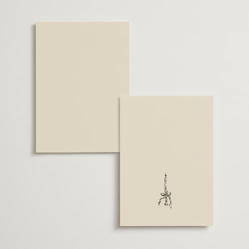 This is a champagne menu cards with standard by Draft and Wed called scalloped candlesticks printing on signature in standard