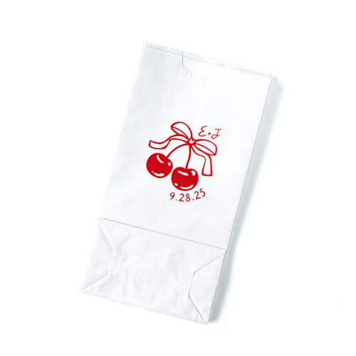 This is a natural wedding day of favors by ForYourParty called cherry bow initials favor bag, set of 50 in standard