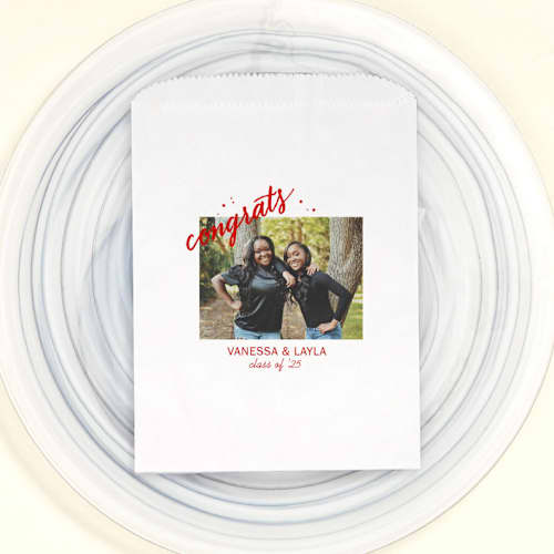 This is a white wedding day of favors by ForYourParty called congrats grad confetti custom photo party bag, set of 25 in standard
