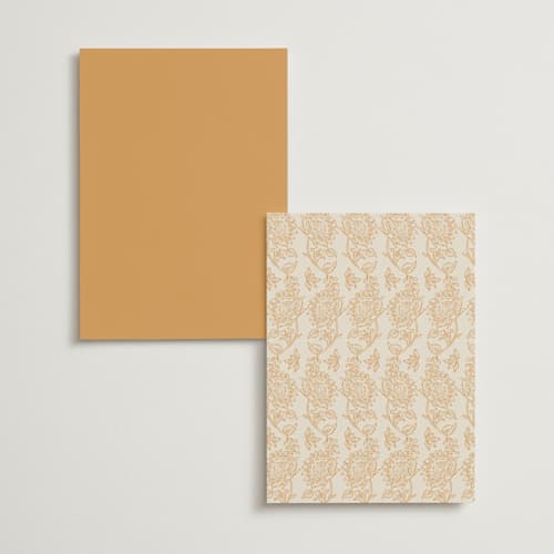 This is a ochre menu cards with foil pressed by Hannah Bowman called marigold printing on signature in 5x7