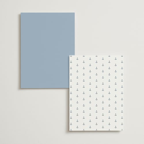 This is a royal navy menu cards with foil pressed by Olivia Raufman called anchored printing on signature in 5x7