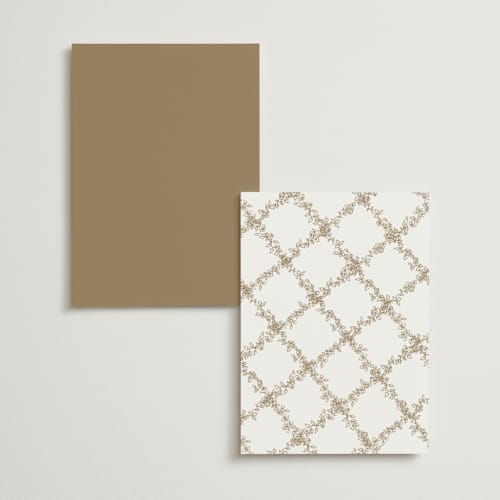 This is a ivory menu cards with foil pressed by Cass Loh called boho flower crest printing on signature in 5x7