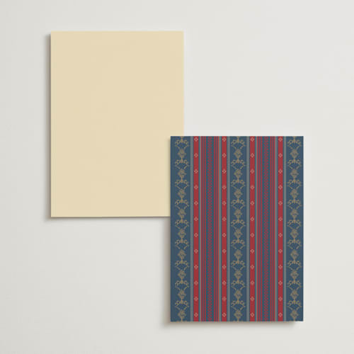 This is a navy menu cards with foil pressed by Baumbirdy called woven printing on signature in 5x7
