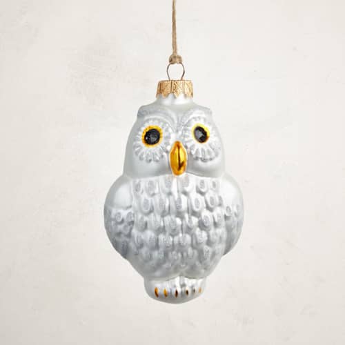 This is a silver christmas ornaments by Minted called silver owl glass ornament by glass by iness in standard