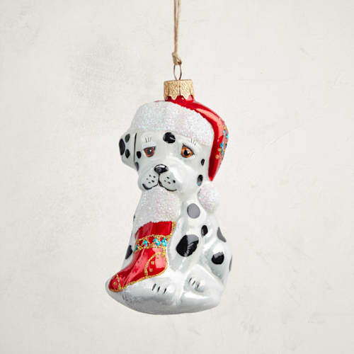 This is a spots christmas ornaments by Minted called dalmation glass ornament by glass by iness in standard