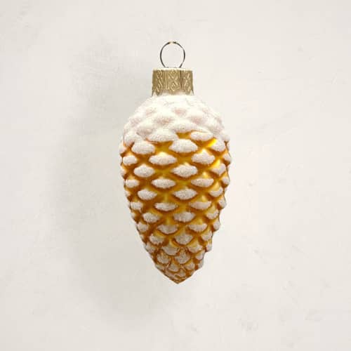 This is a frosted christmas ornaments by Minted called gold pinecone glass ornament by glass by iness in standard