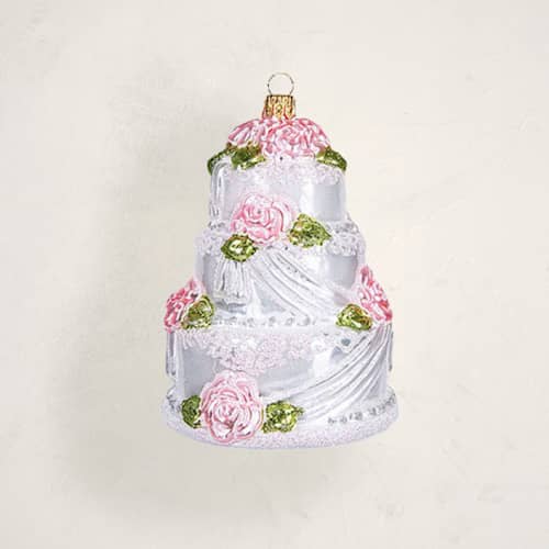 This is a buttercream christmas ornaments by Minted called wedding cake glass ornament by whitehurst in standard
