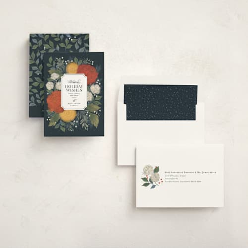 This is a navy met with standard by Paper Raven Co. called holiday bouquet printing on signature in standard