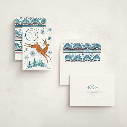 This is a snow met with standard by Everett Paper Goods called lighthearted deer printing on signature in standard