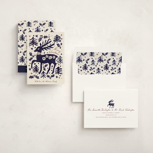 This is a indigo met with standard by Cass Loh called whimsical stag printing on signature in standard
