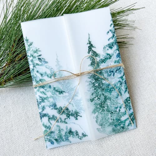 This is a green vellum wedding invitations by Megan Tendler called snowy pines vellum jackets | set of 10 in standard