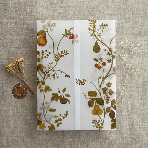 This is a multicolor vellum wedding invitations by Ivory Invitations called autumn harvest botanical garden vellum wrap for 5x7 card | pack of 10 in standard