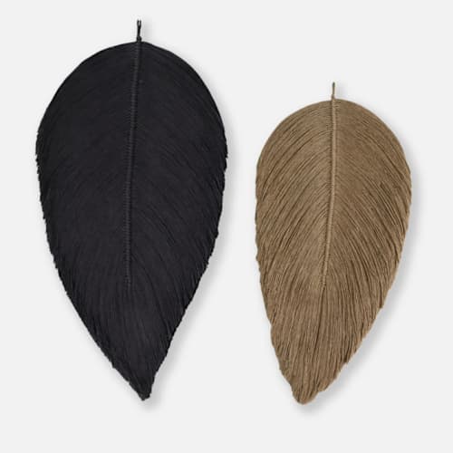 This is a gray sculpture art by Bharti Trivedi called macrame leaf set in standard