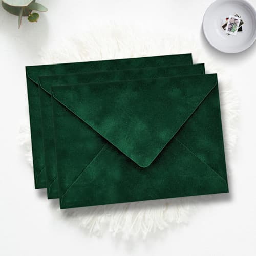 This is a green wedding envelopes by Caroline Russo called a7 green velvet envelopes (set of 10) in standard