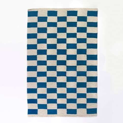 This is a blue rugs by Archive New York called zapotec blue and ivory checkered rug, size 2'x3' in standard