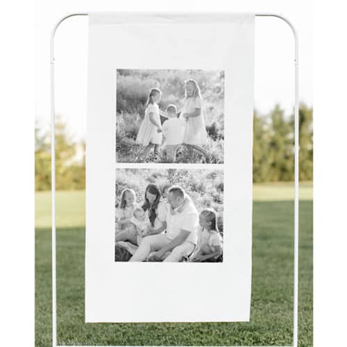 This is a multicolorassorted-colors wedding signs by Studio Lavender called custom photo fabric banner sign, 26x48 inches in standard
